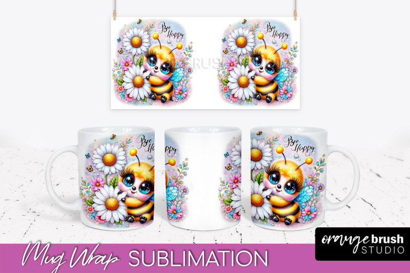 Bee Mug Wrap Inspirational Quote Floral Mug PNG Sublimation By Orange ...