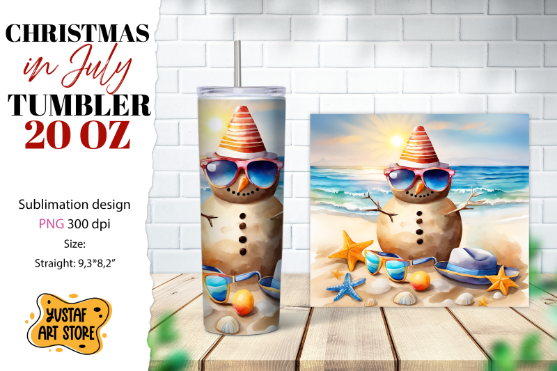 Christmas in July tumbler sublimation. Sandman on the beach By Yustaf ...