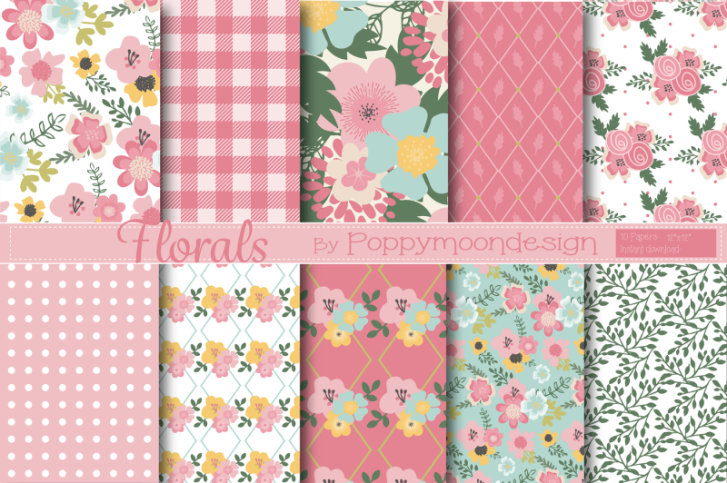 Pretty Floral Papers By Poppymoon Design 