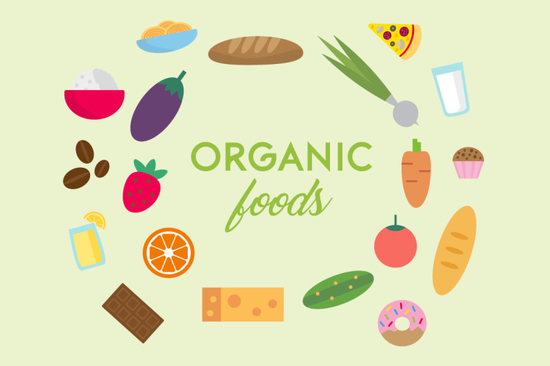 organic foods flat vector By Mete Humay | TheHungryJPEG