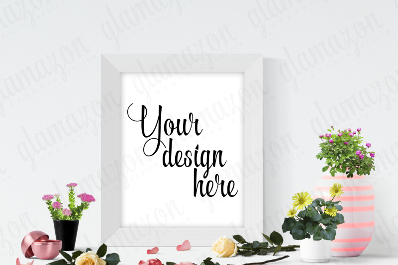 Floral Frame Mock Up By Glamazon Graphics | TheHungryJPEG