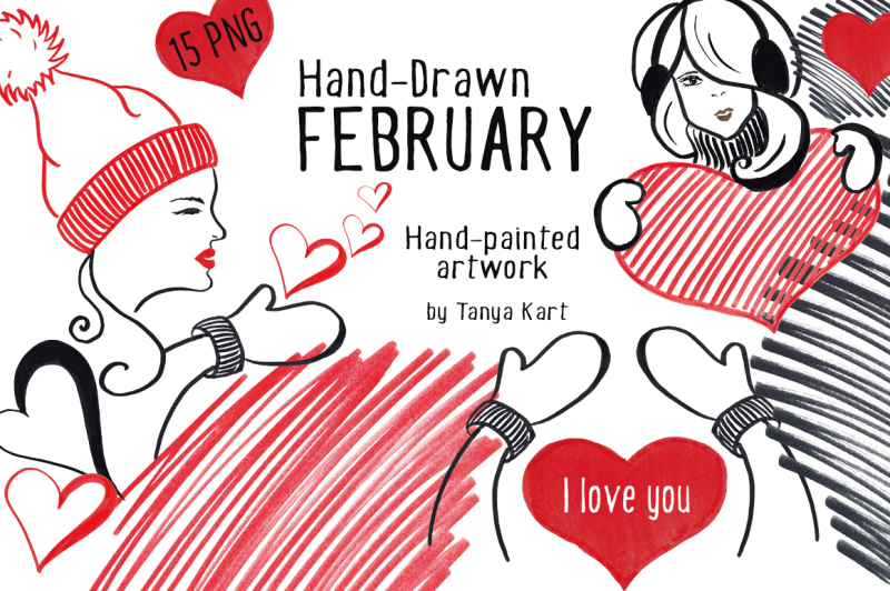 Handdrawn February Collection By Tanya Kart TheHungryJPEG