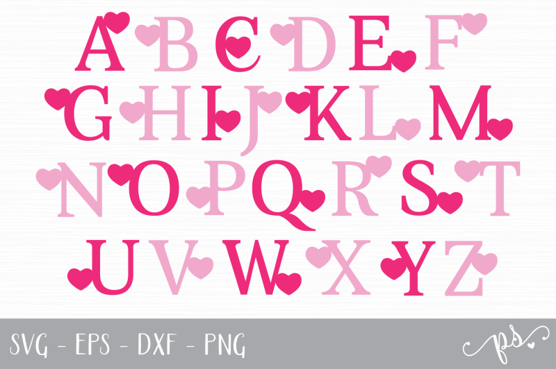 Download Heart Alphabet Cut Files - SVG, EPS, DXF, PNG By Pretty ...