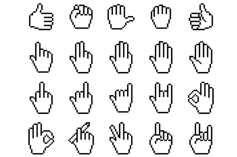 Set of pixelated hand icons By Vectorchoice | TheHungryJPEG.com