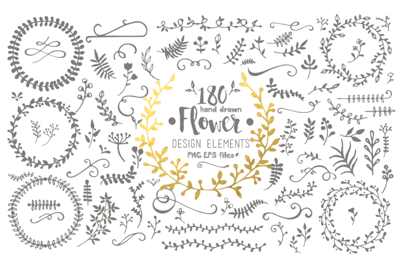 Hand Drawn Flower Design Elements By Julia Sunrain Graphics | TheHungryJPEG