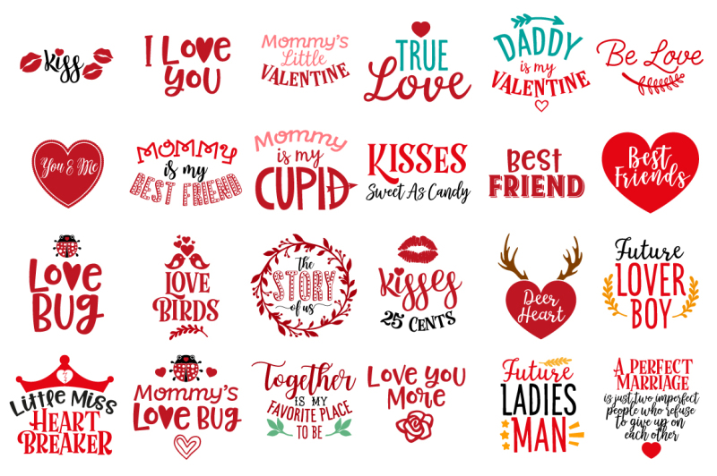 Valentines Bundle: 86 Valentines Quotes in SVG, DXF, CDR, EPS, AI, JPG