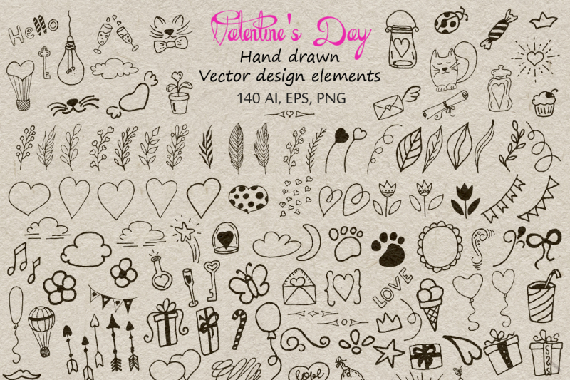 140 Big Doodle Vector Elements Clipart Love Graphic Design Elements By Evgeniiasart Thehungryjpeg Com