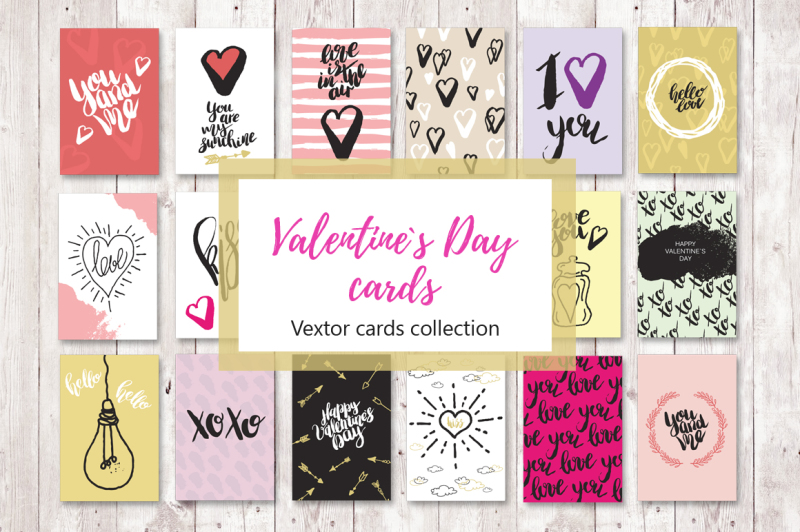 Set of 18 Valentine greeting cards By EvgeniiasArt | TheHungryJPEG