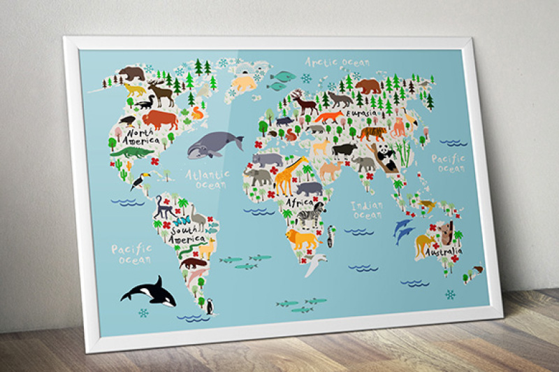 Animal map of the world for kids By Moloko88 | TheHungryJPEG