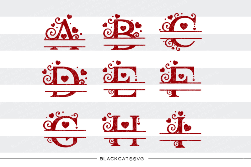 Monogram hearts split font Valentine SVG By BlackCatsSVG ...