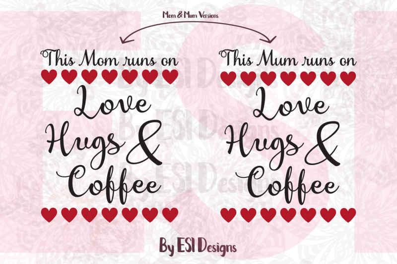 Download Free Free This Mom Mum Runs On Love Hugs Coffee Svg Dxf Eps Png Crafter File PSD Mockup Template