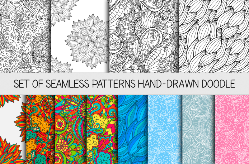 12 vector seamless doodle patterns By Anna_Sintsova | TheHungryJPEG