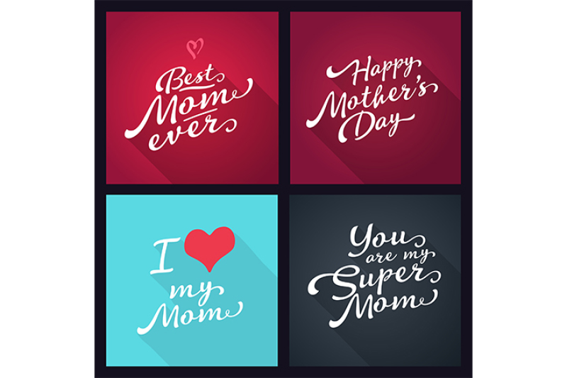 Happy Mothers Day Set Of Lettering Typography Long Shadow Signs By Di Bronzino Thehungryjpeg Com