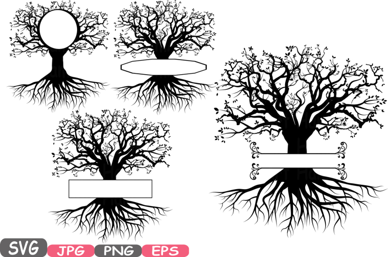 Download Family tree Split / Circle Silhouette SVG Cutting Files Family Tree Deep Roots Branches monogram ...