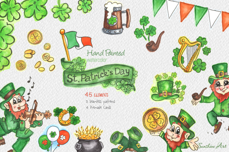 Saint Patrick’s Day -Watercolor Clipart Kit By Sunshine Art Shope ...