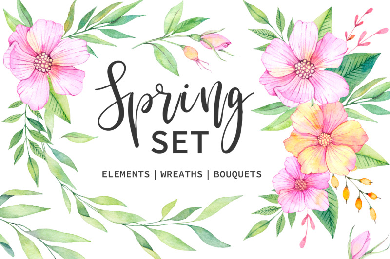 Spring set. Watercolor clipart By KateMacate | TheHungryJPEG