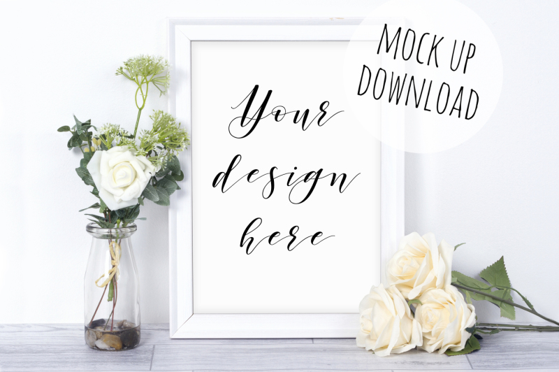 White Frame Mockup Styled Photography By Doodle and Stitch | TheHungryJPEG