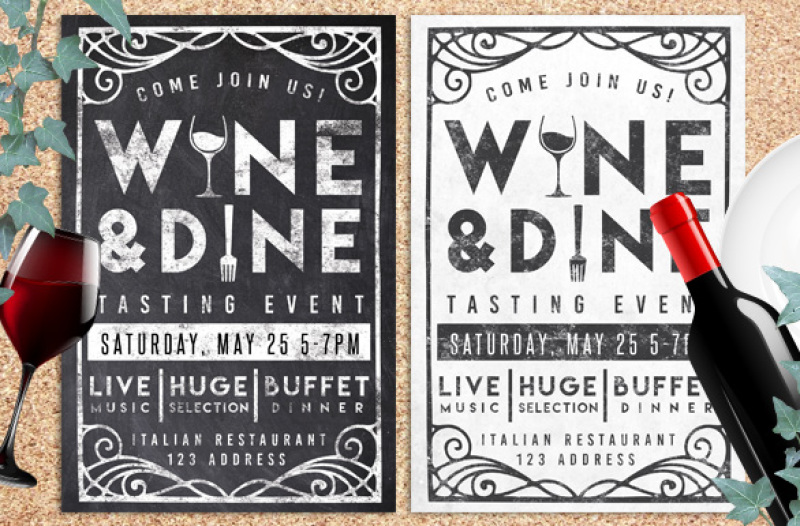 Wine Dine Event Chalk Flyer Invite By Lucion Creative Thehungryjpeg Com