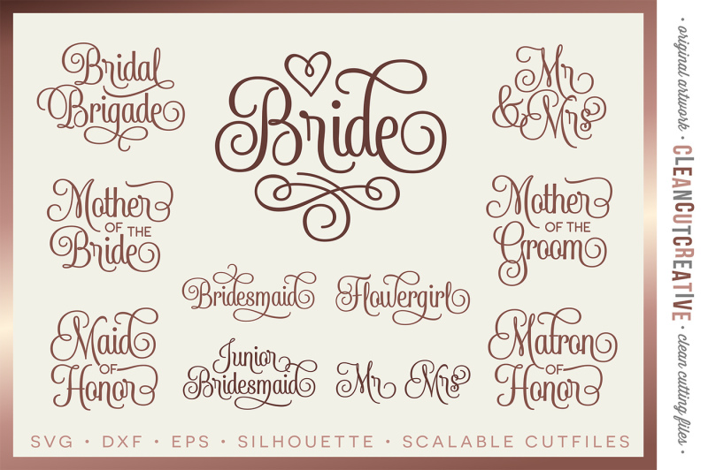 Bridal Party - Wedding Party - SET of 11 - SVG DXF EPS PNG - Cricut ...