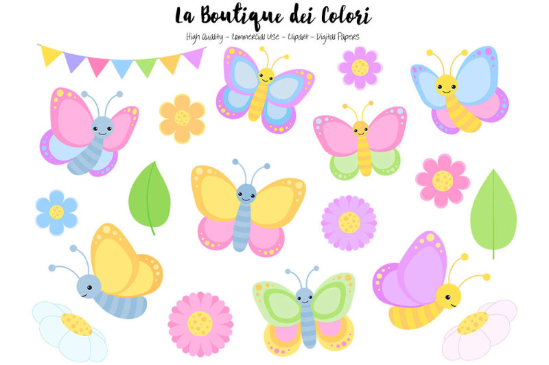 Pastel Butterfly Clipart and Vectors By La Boutique Dei Colori ...