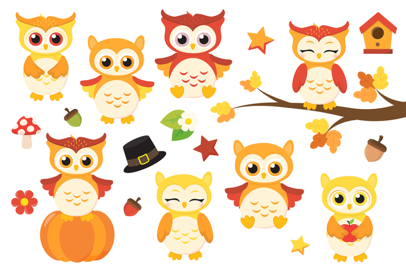 Fall Owls Clipart By La Boutique Dei Colori | TheHungryJPEG