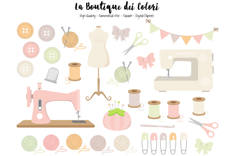 Pink and Green Sewing Clipart By La Boutique Dei Colori | TheHungryJPEG