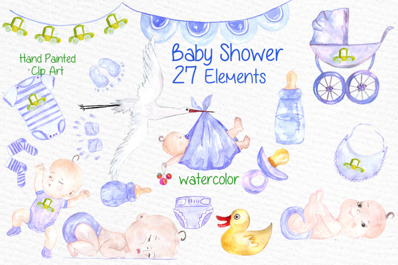 Watercolor boy baby shower clipart By vivastarkids | TheHungryJPEG