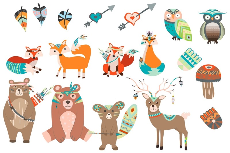 Cute tribal animals illustration Vector Pack By