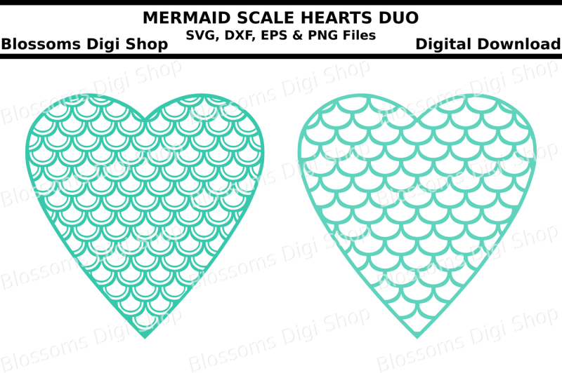 Free Mermaid Scale Hearts Duo Svg Dxf Eps And Png Files Crafter File All Free Svg Cut Files Silhouette