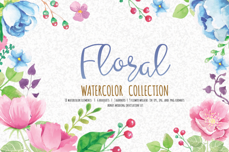 Floral Watercolor Collection By Shark&Croc co. | TheHungryJPEG