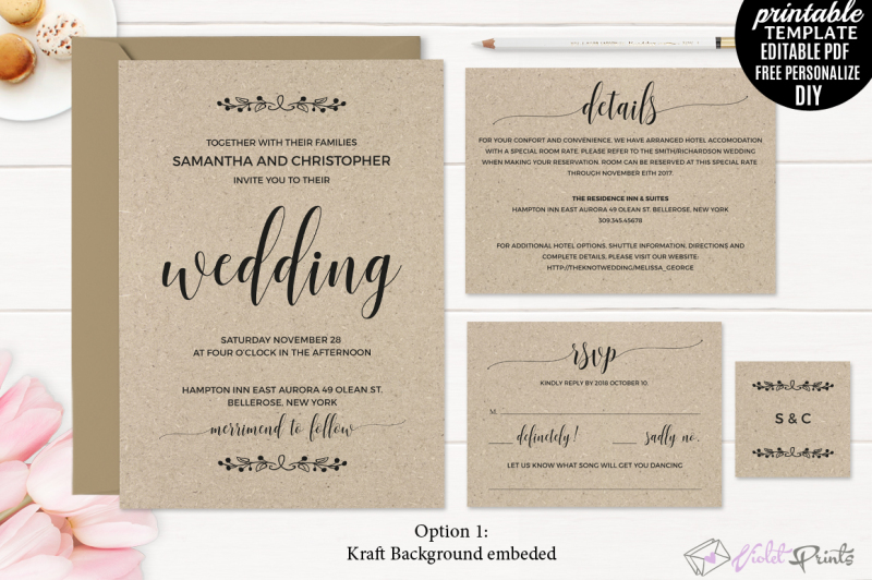 Kraft Paper Rustic Wedding Invitation Set Template By VioletPrints ...