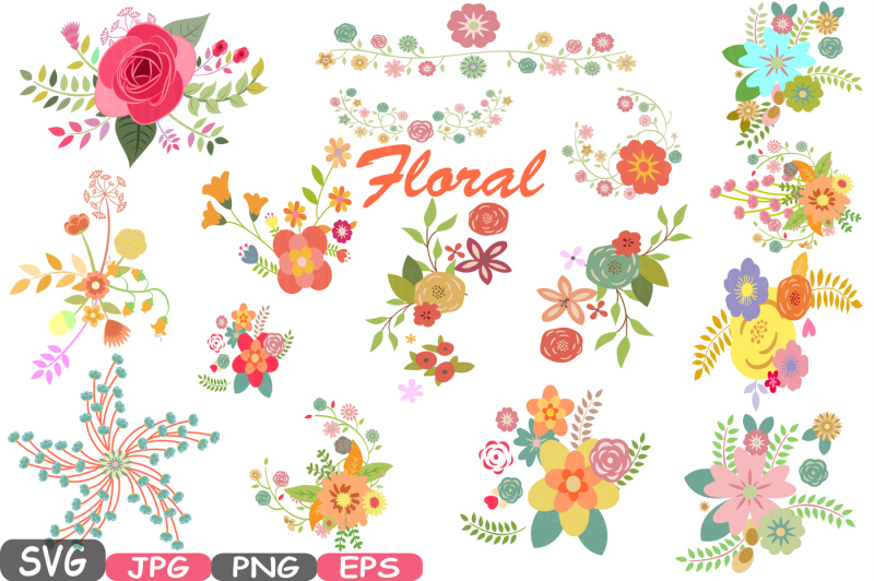 Download Wedding Flowers Vintage Floral Invitation Cutting Files svg eps png jpg party colorful Clip Art ...