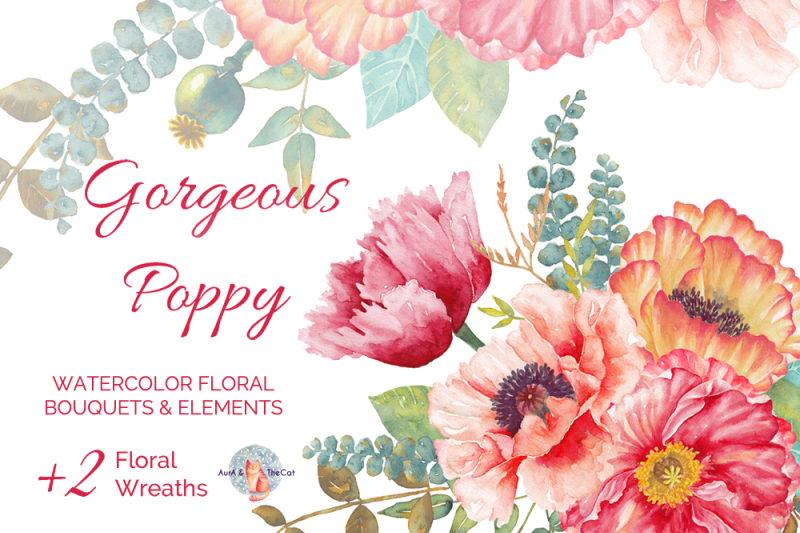 Gorgeous Poppy Watercolor Clipart By AurAandTheCat | TheHungryJPEG