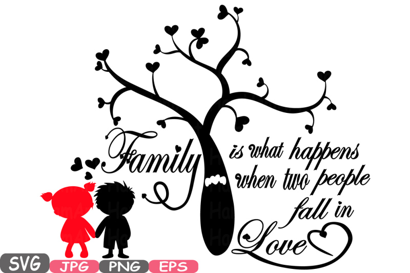 Family SVG Word Art family tree quote clip art silhouette ...