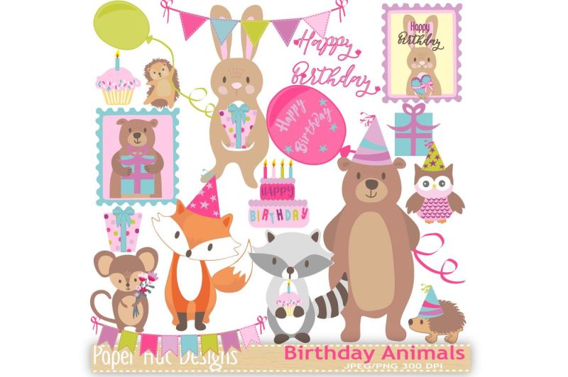 Birthday Animals Clipart By PaperHutDesigns | TheHungryJPEG