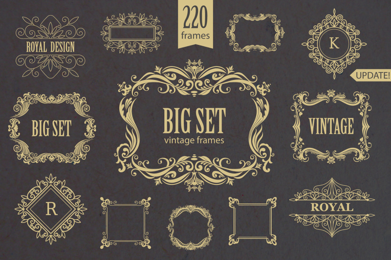 Set of vintage frames and monograms. By Designwork | TheHungryJPEG