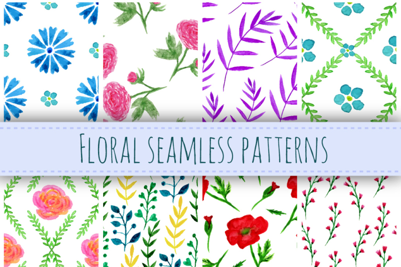 Watercolor floral patterns By Space of Worldion | TheHungryJPEG