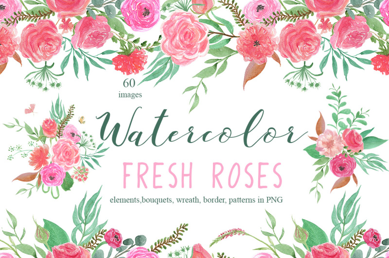 Watercolor Fresh roses By ramiiart | TheHungryJPEG