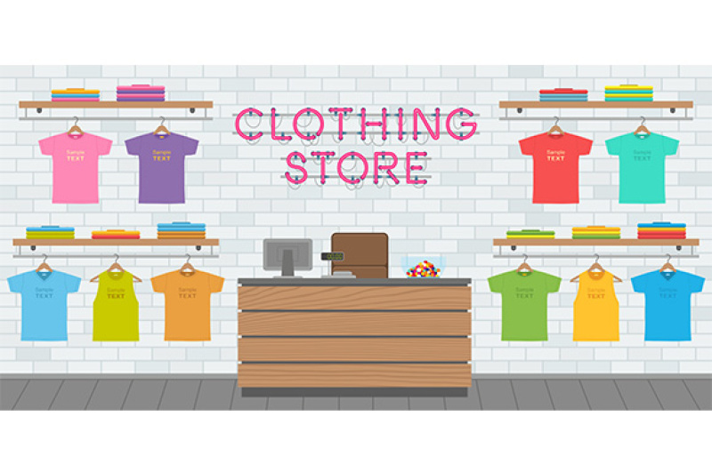 Text store. Картинки для детей keep clothes on the Shelves.