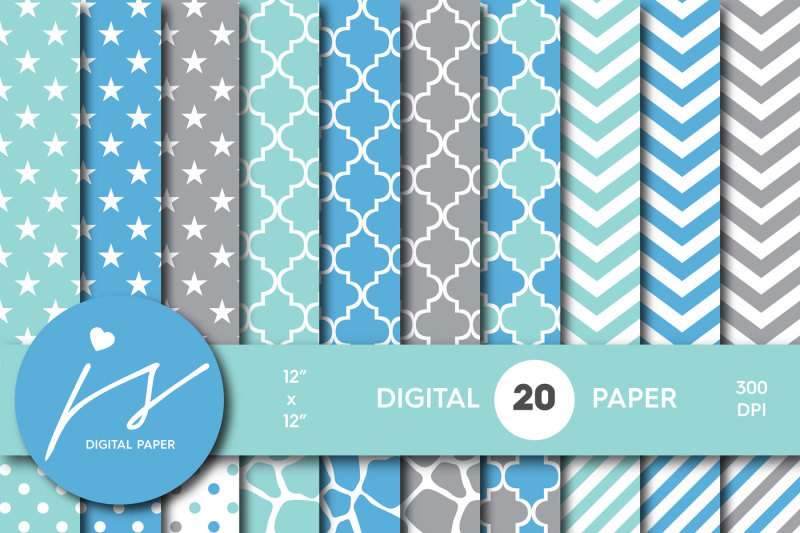 Gray and blue digital paper, BU-05 By JS Digital Paper | TheHungryJPEG