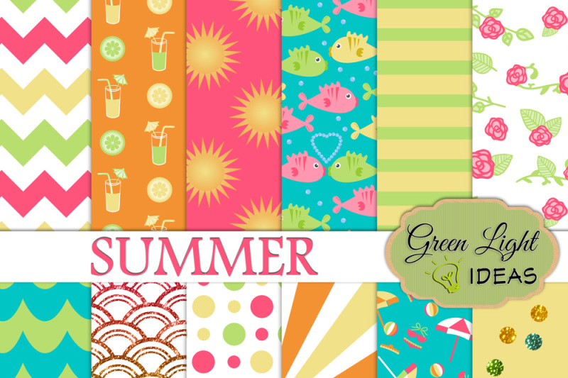 Summer Digital Papers Beach Backgrounds By Green Light Ideas Thehungryjpeg Com