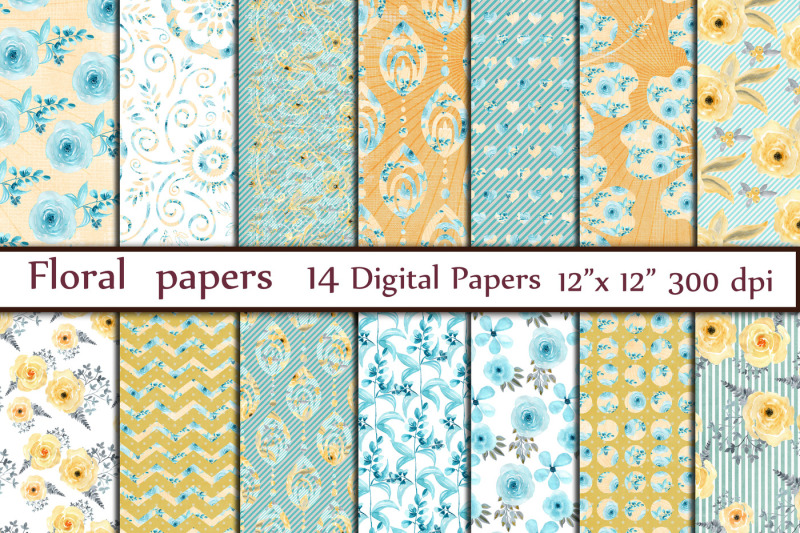 Mint digital floral paper pack By ChiliPapers | TheHungryJPEG