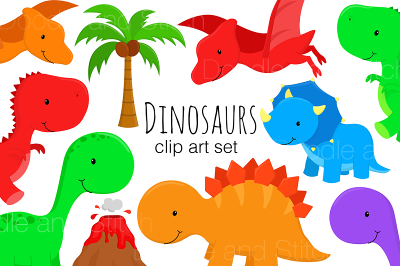 Dinosaur Clipart Set By Doodle Art | TheHungryJPEG.com