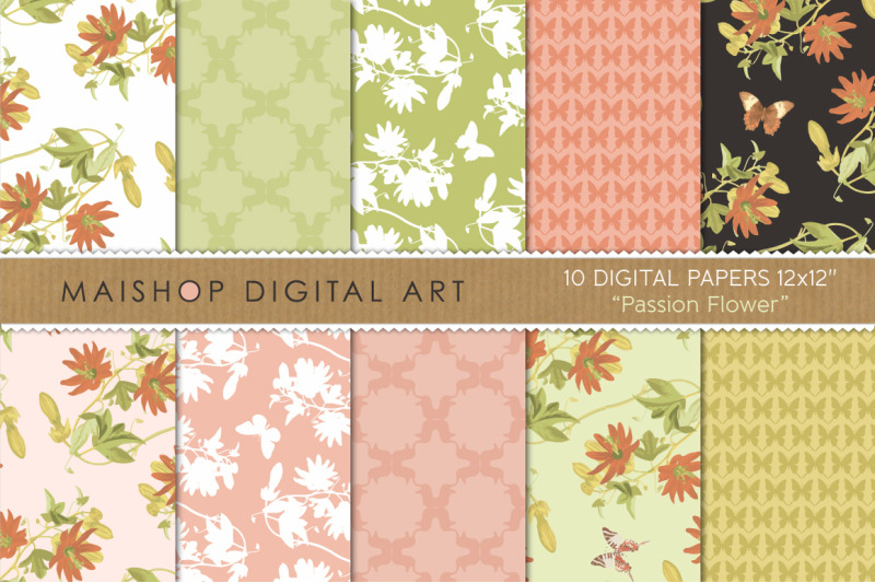 Digital Paper Pack I Passion Flower By MAISHOP Digital Art | TheHungryJPEG