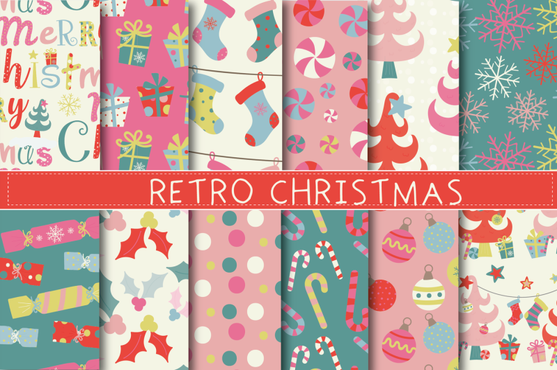 Retro Merry Christmas Papers By Poppymoon Design | TheHungryJPEG