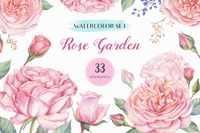 Watercolor Rose Garden By Irina Diasli | TheHungryJPEG