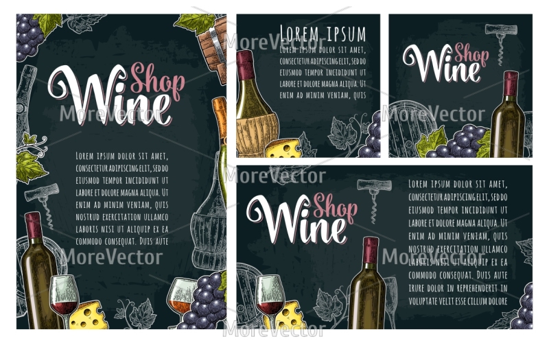 Set horizontal, vertical and square posters or labels for wine. By ...