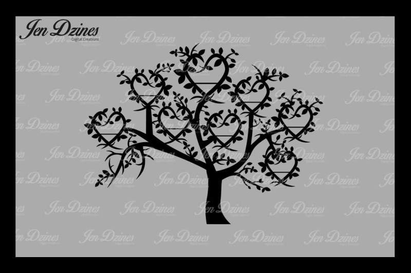 Download Heart Family Tree 8 Names SVG DXF EPS PNG By Jen Dzines ...