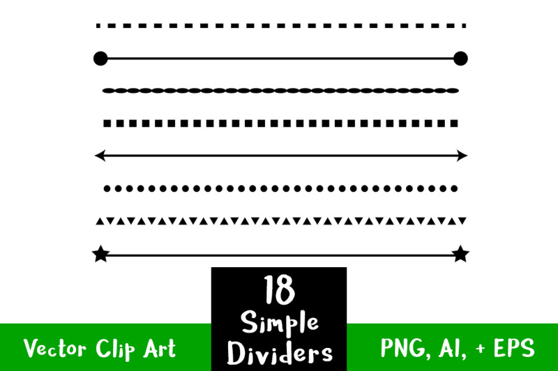 18 Simple Shape Line Dividers, Text Divider Clipart, Page Divider