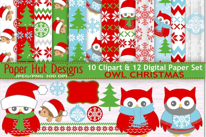 Christmas Clipart And Digital Papers Set By Paperhutdesigns Thehungryjpeg Com